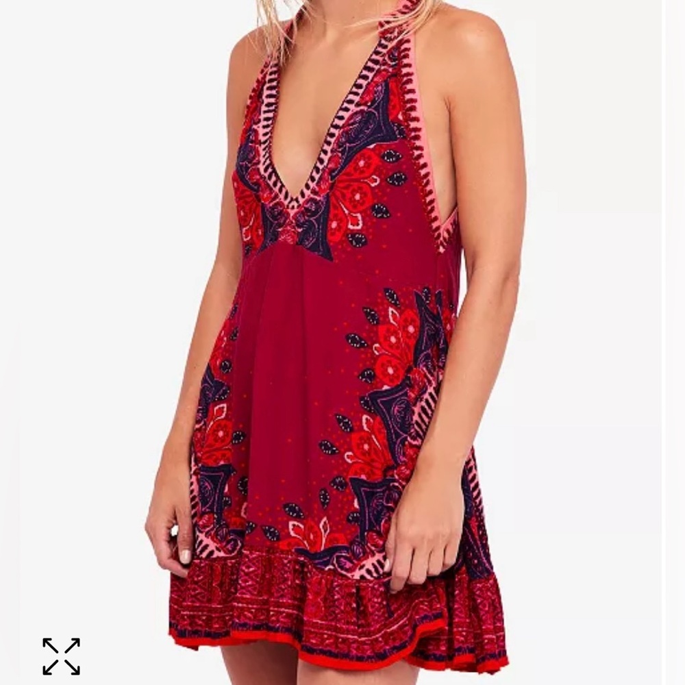 Free People Red and Blue Asymmetrical Midi Sundress